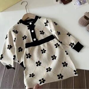Flower Printed Sweater Cardigan+Short Skirt Two Piece Sweet Set